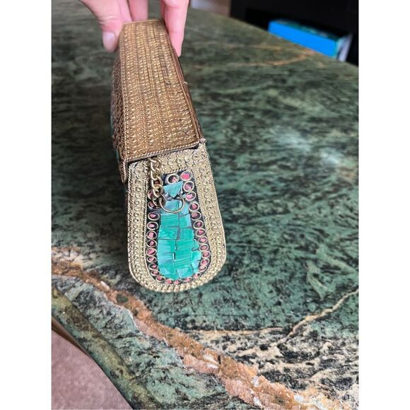 Vintage Cleopatra, like crystal stone bag, purse malachite, gold embellishments - Picture 4 of 11